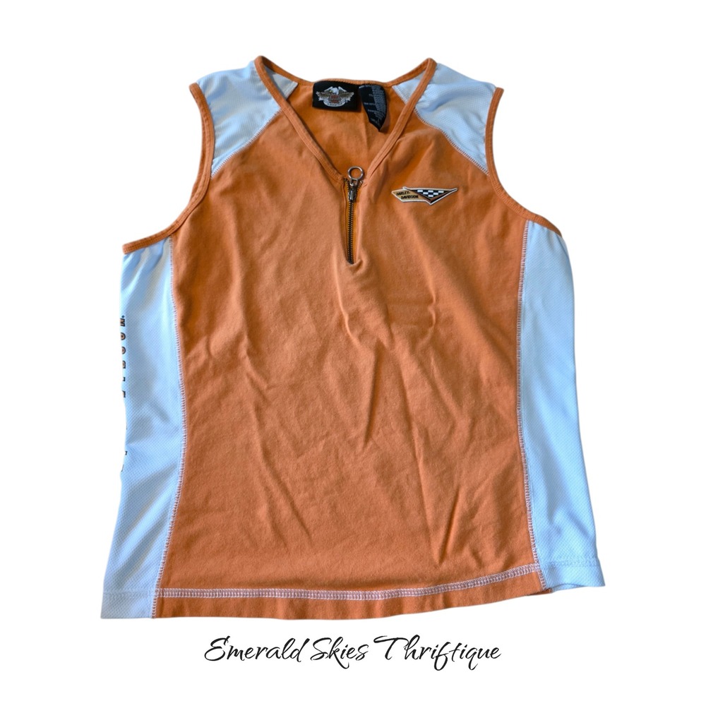Harley-Davidson women's orange sleeveless tank top logo large free shipping